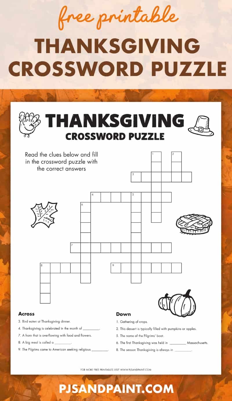 Free Printable Thanksgiving Crossword Puzzle Pjs And Paint Free Printable Thanksgiving Crossword Puzzle Pjs And Paint