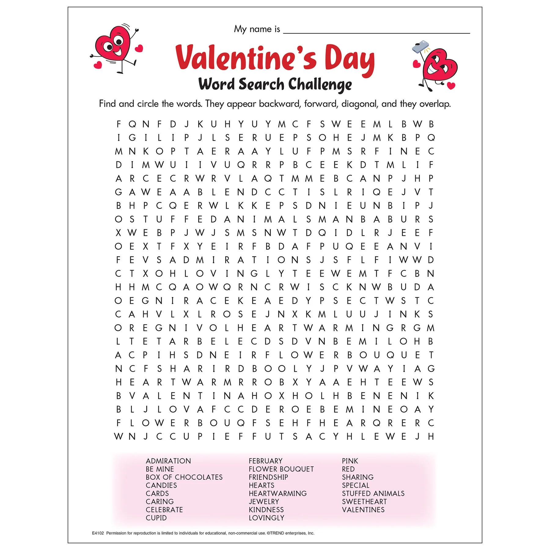 Free Printable Valentine s Day Word Search Challenge TREND Enterprises Inc 