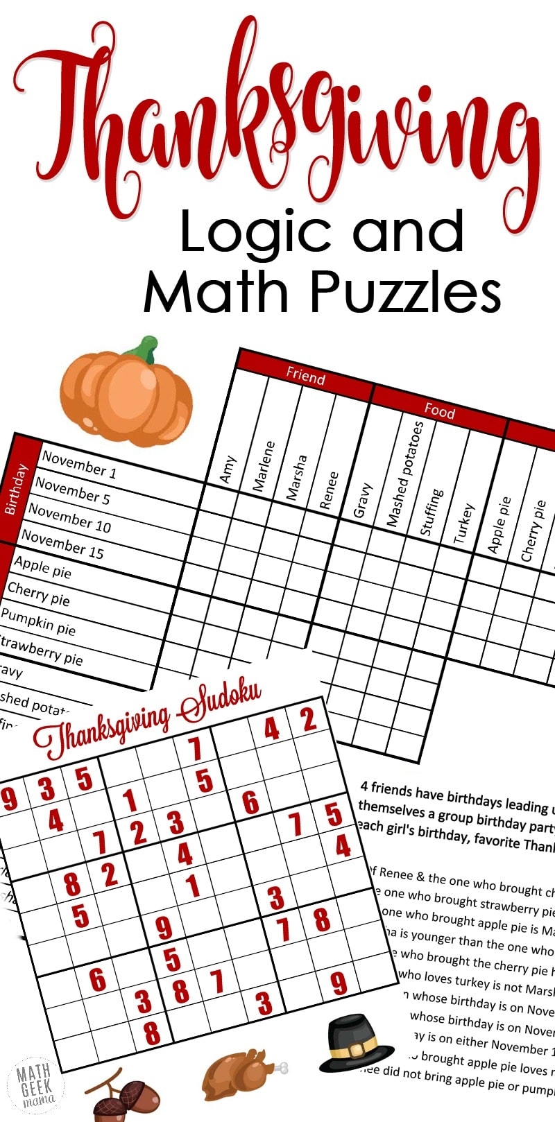 Free Thanksgiving Math Logic Puzzles Free Thanksgiving Math Logic Puzzles