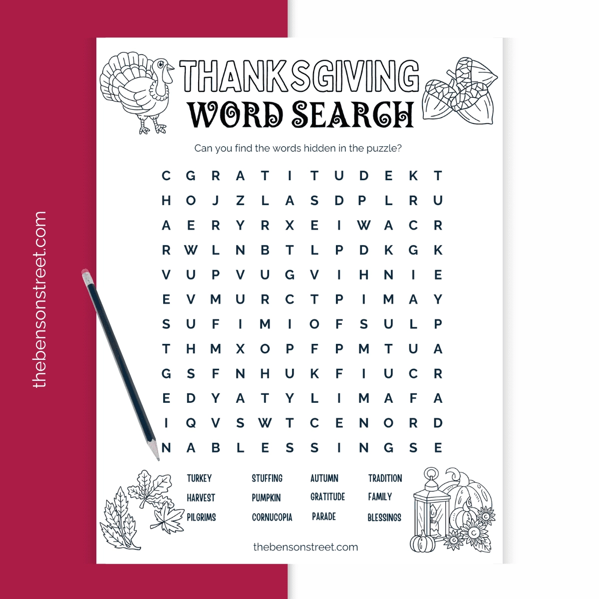 Free Thanksgiving Word Search Printable For Kids The Benson Street Free Thanksgiving Word Search Printable For Kids The Benson Street
