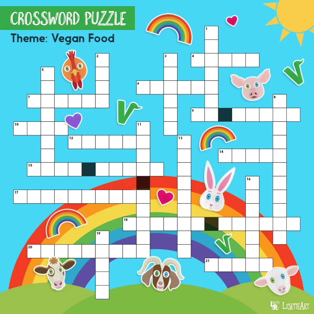 FREE Vegan Food Themed Printable Crossword Puzzle LisetteArt Shop FREE Vegan Food Themed Printable Crossword Puzzle LisetteArt Shop