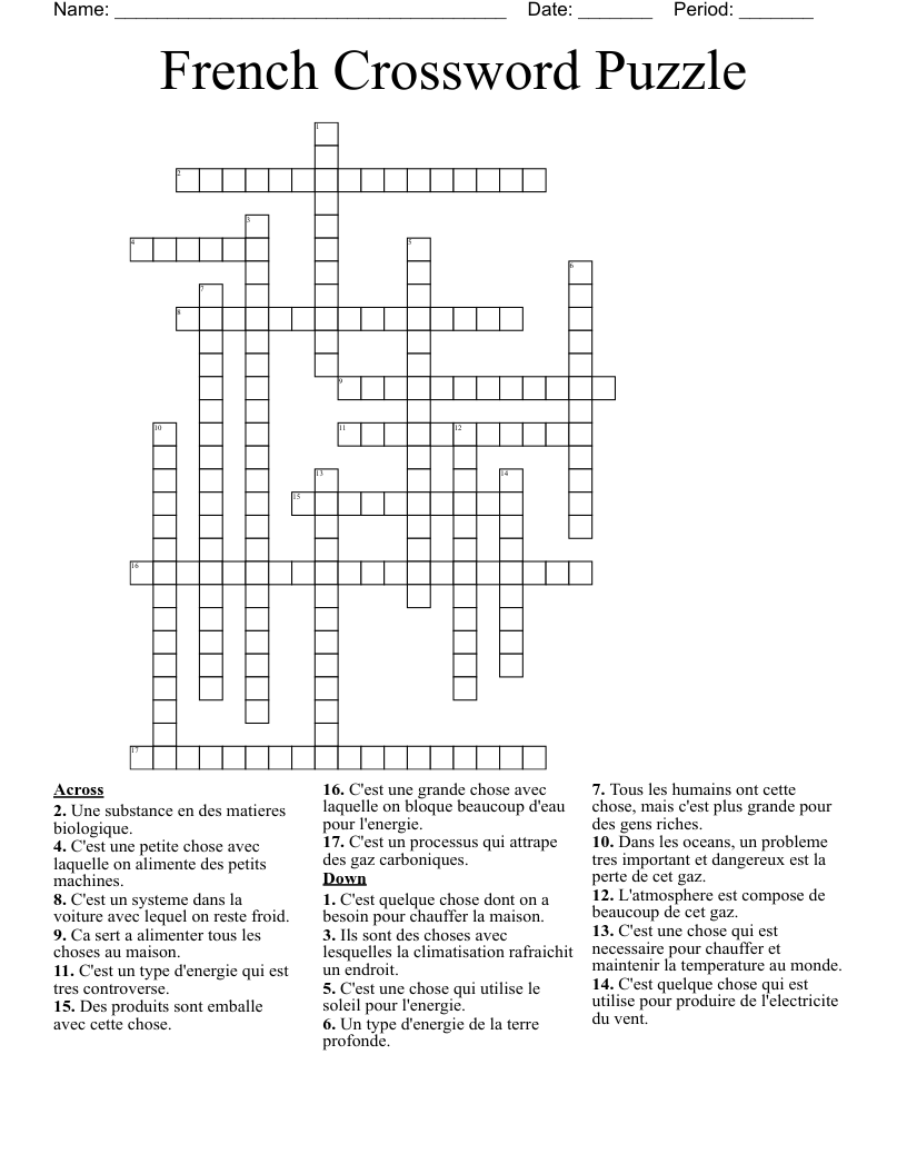 French Crossword Puzzle WordMint French Crossword Puzzle WordMint
