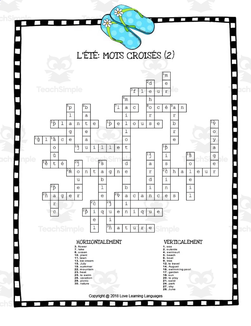 French Summer Themed Crossword Puzzles By Teach Simple French Summer Themed Crossword Puzzles By Teach Simple