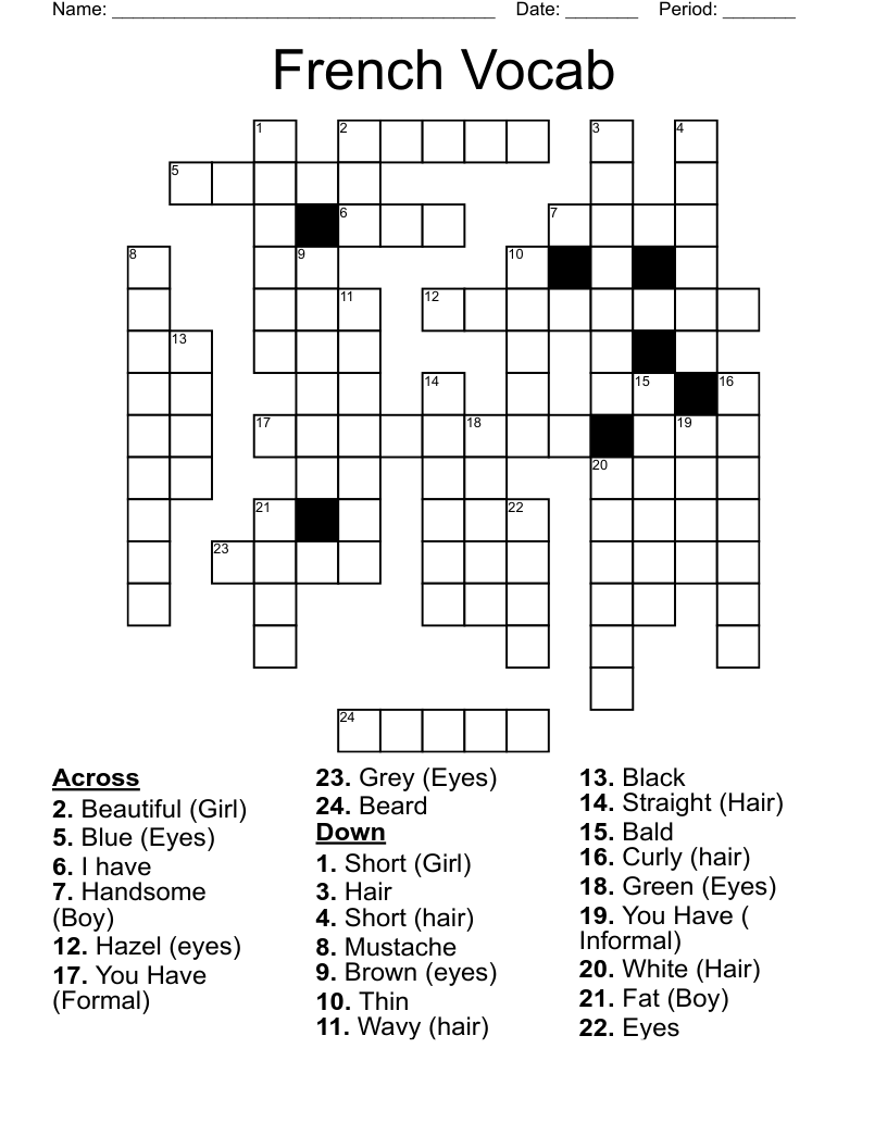 French Vocab Crossword WordMint French Vocab Crossword WordMint