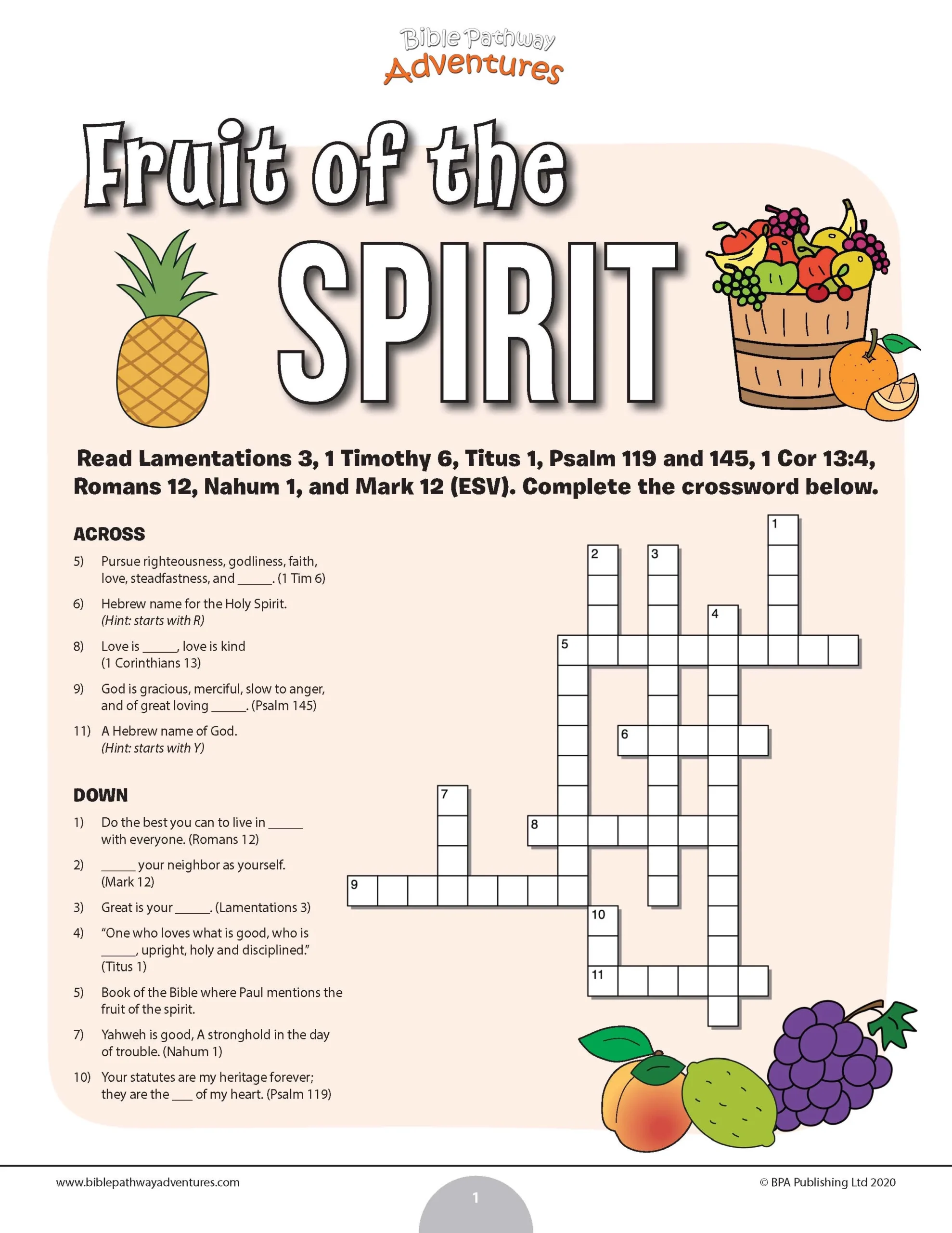 Fruit Of The Spirit Crossword Puzzle PDF Bible Pathway Adventures Fruit Of The Spirit Crossword Puzzle PDF Bible Pathway Adventures