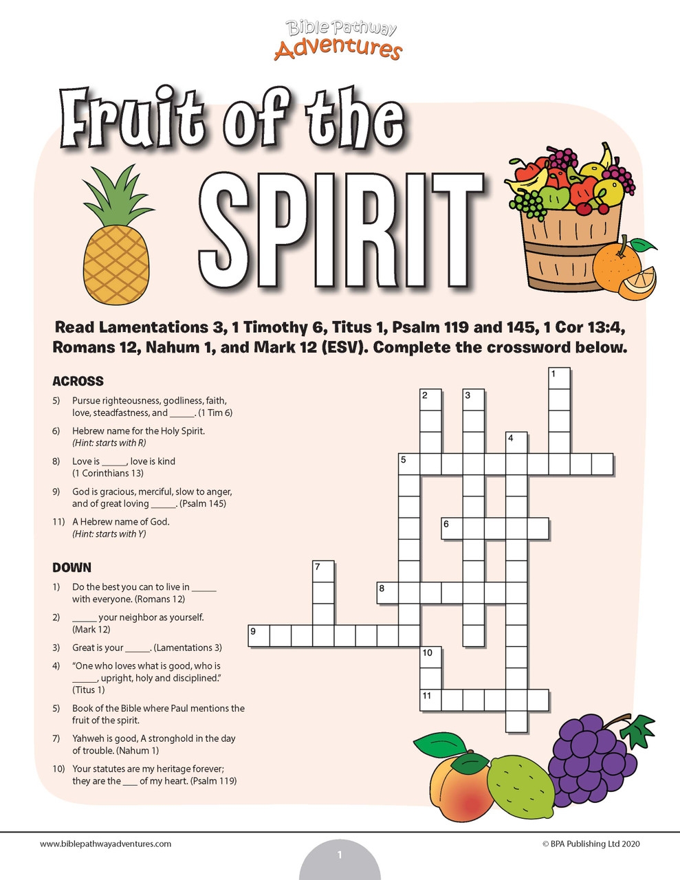 Fruit Of The Spirit Crossword Puzzle Fruit Of The Spirit Crossword Puzzle