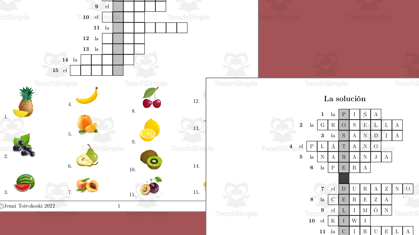 Fruits And Berries Crossword Spanish Nombra Las Frutas Y Bayas By Teach Simple