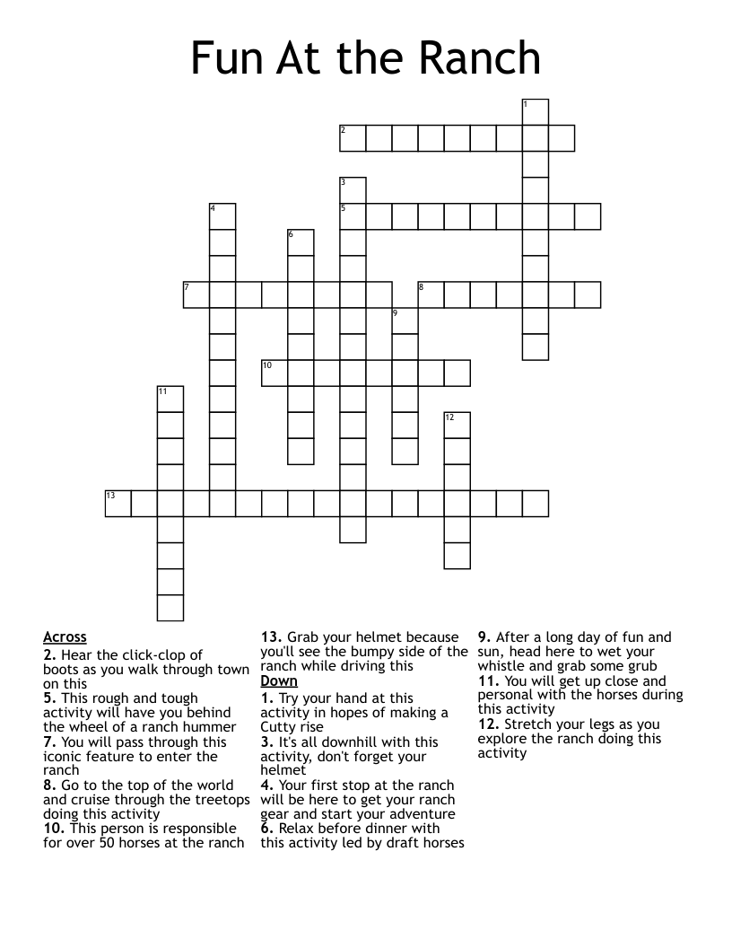 Fun At The Ranch Crossword WordMint Fun At The Ranch Crossword WordMint