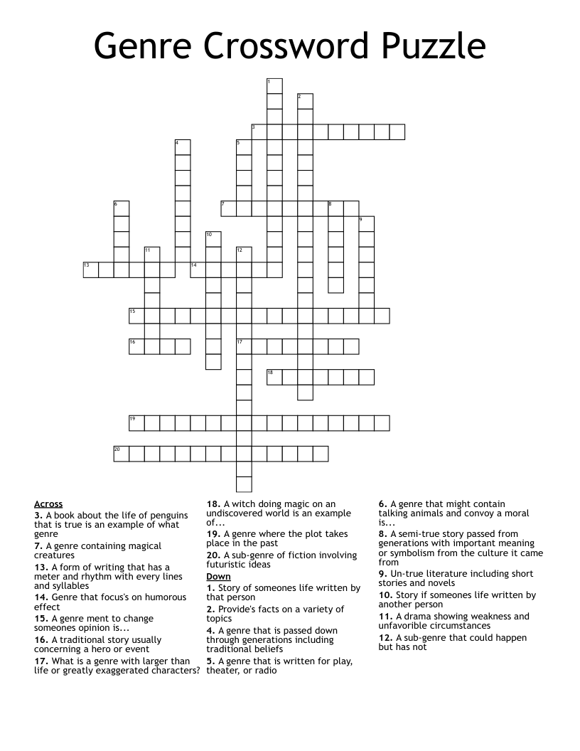 Genre Crossword Puzzle WordMint Genre Crossword Puzzle WordMint
