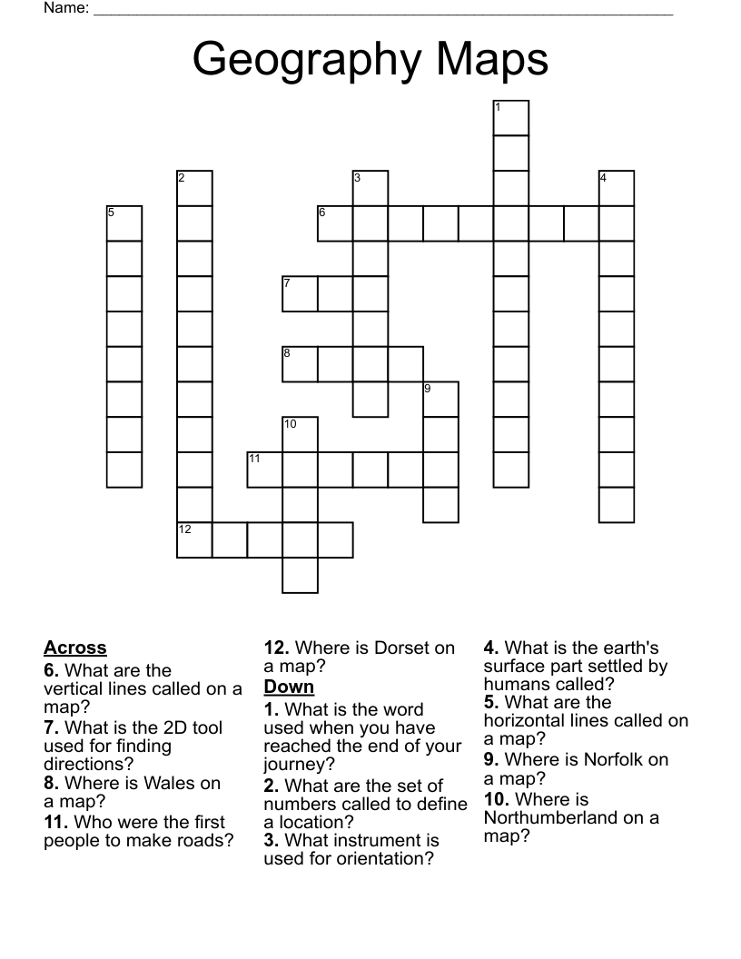 Geography Maps Crossword WordMint Geography Maps Crossword WordMint