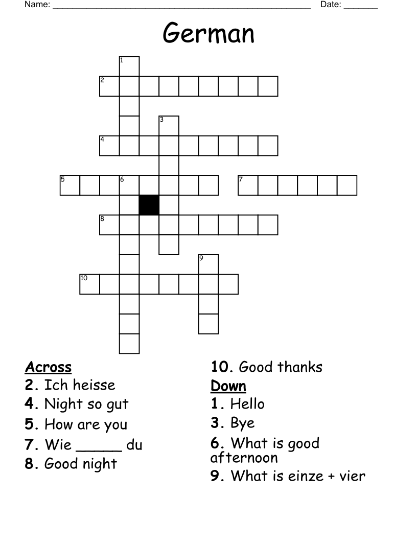 German Crossword WordMint German Crossword WordMint