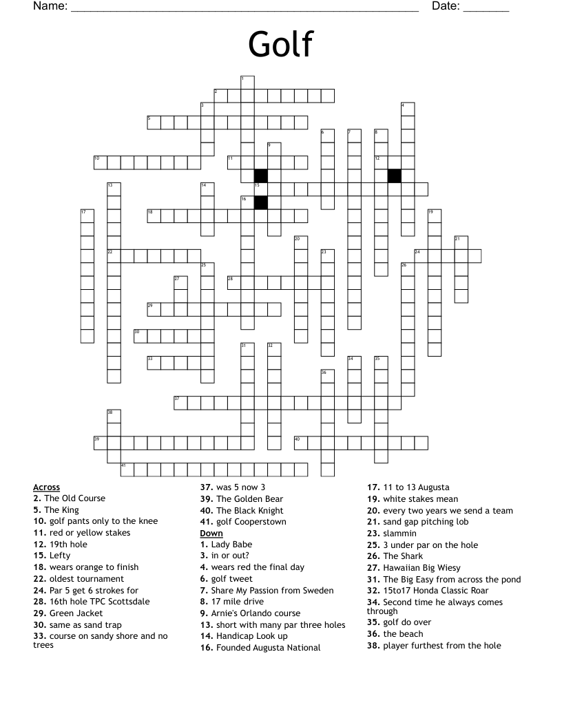 Golf Crossword WordMint Golf Crossword WordMint