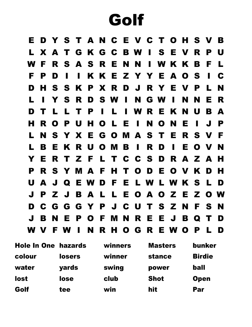 Golf Crosswords Word Searches Bingo Cards WordMint Golf Crosswords Word Searches Bingo Cards WordMint
