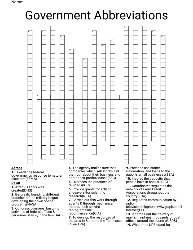 Government Abbreviations Crossword WordMint Government Abbreviations Crossword WordMint