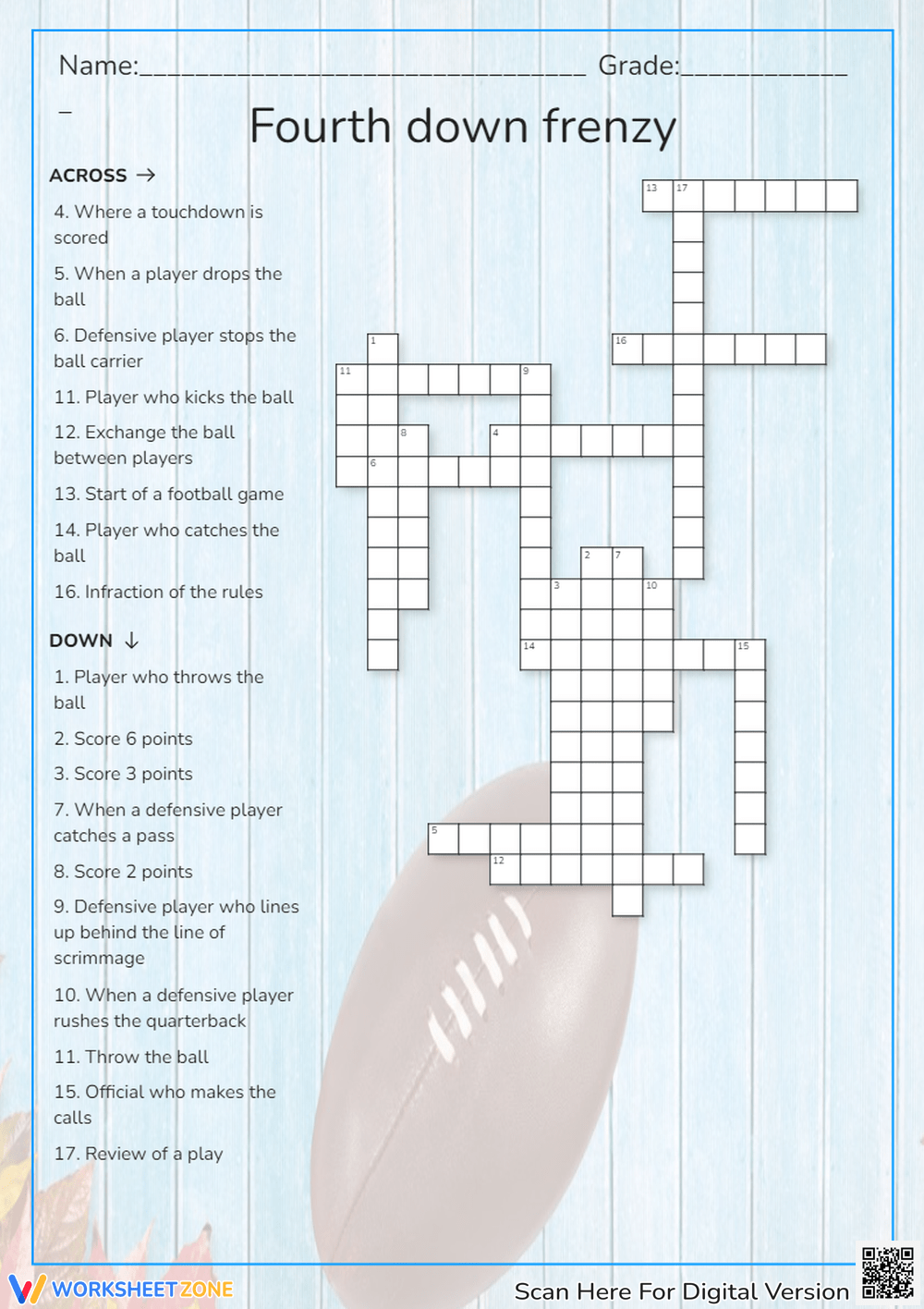 Grade 1 NFL Crossword Puzzle Worksheets 2025 Grade 1 NFL Crossword Puzzle Worksheets 2025