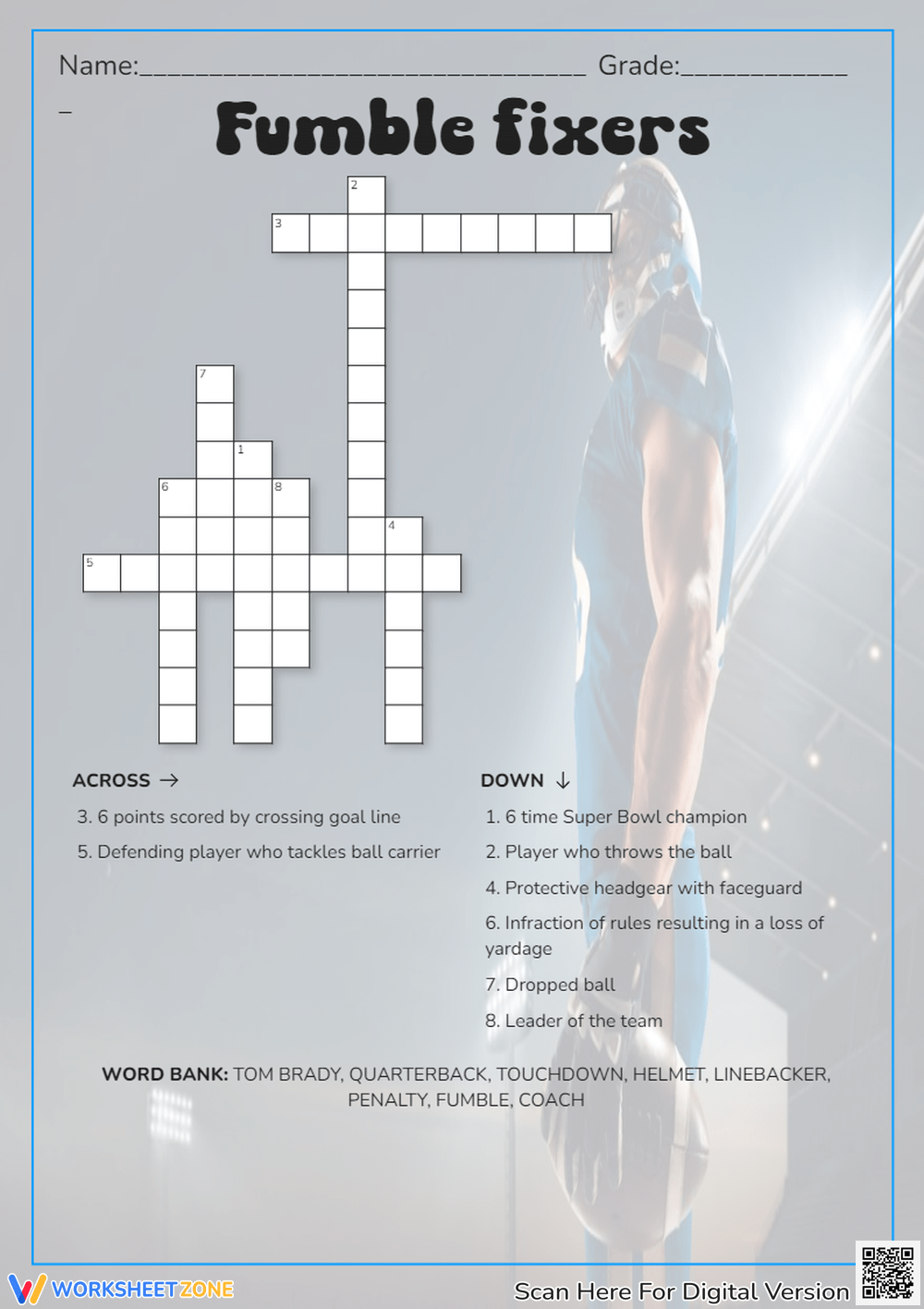 Grade 1 NFL Crossword Puzzle Worksheets 2025 Grade 1 NFL Crossword Puzzle Worksheets 2025