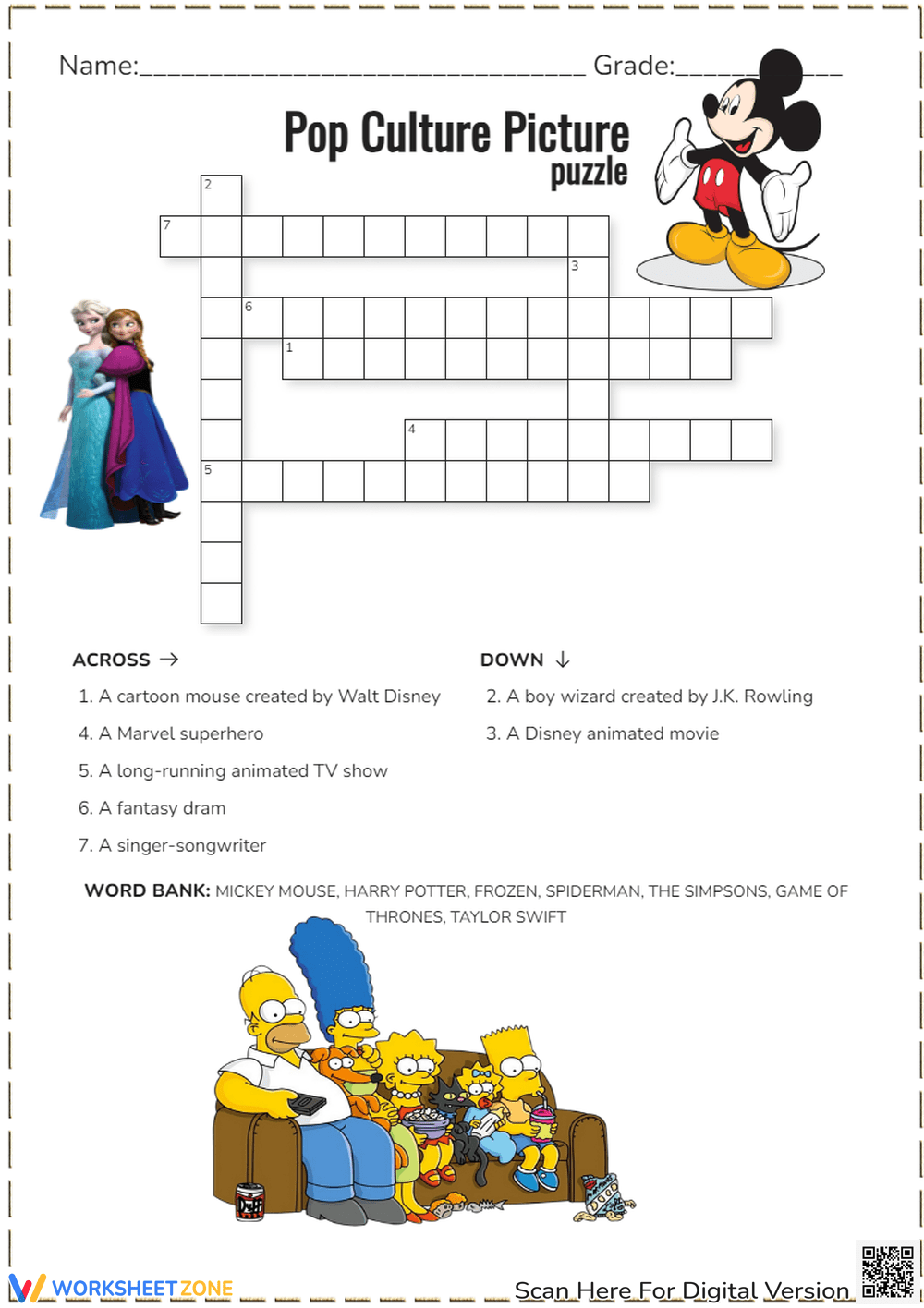 Grade 1 Pop Culture Crossword Puzzles Worksheets 2025 Grade 1 Pop Culture Crossword Puzzles Worksheets 2025