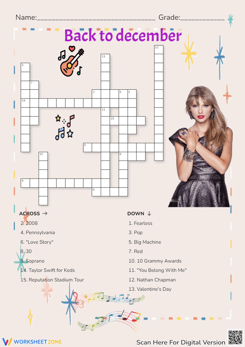Grade 1 Taylor Swift Crossword Worksheets 2025 Grade 1 Taylor Swift Crossword Worksheets 2025