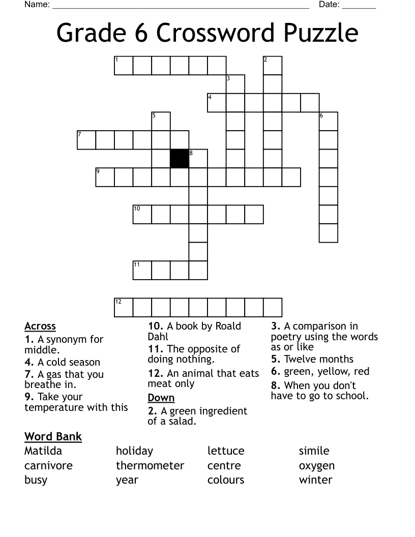 grade 6 crossword puzzle wordmint grade 6 crossword puzzle wordmint