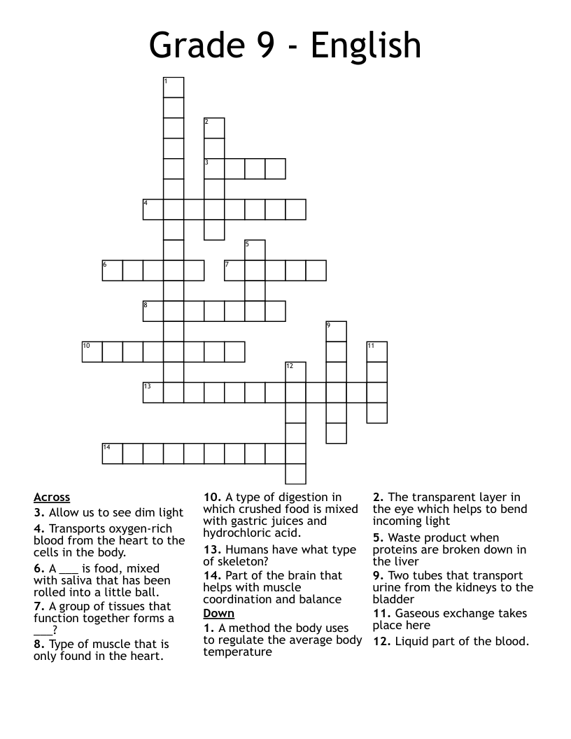 Grade 9 English Crossword WordMint Grade 9 English Crossword WordMint