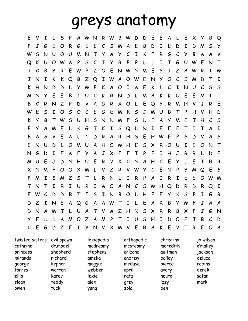Grey s Anatomy Characters Crossword WordMint Grey s Anatomy Characters Crossword WordMint
