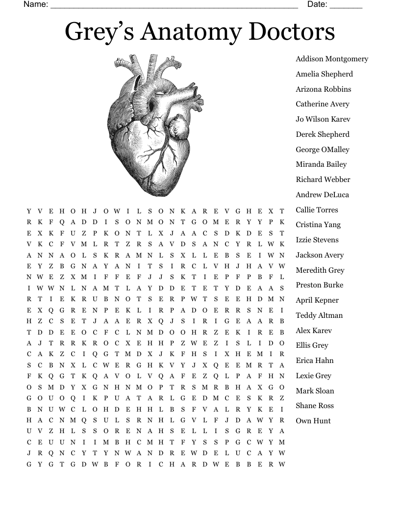 Grey s Anatomy Crossword WordMint Grey s Anatomy Crossword WordMint