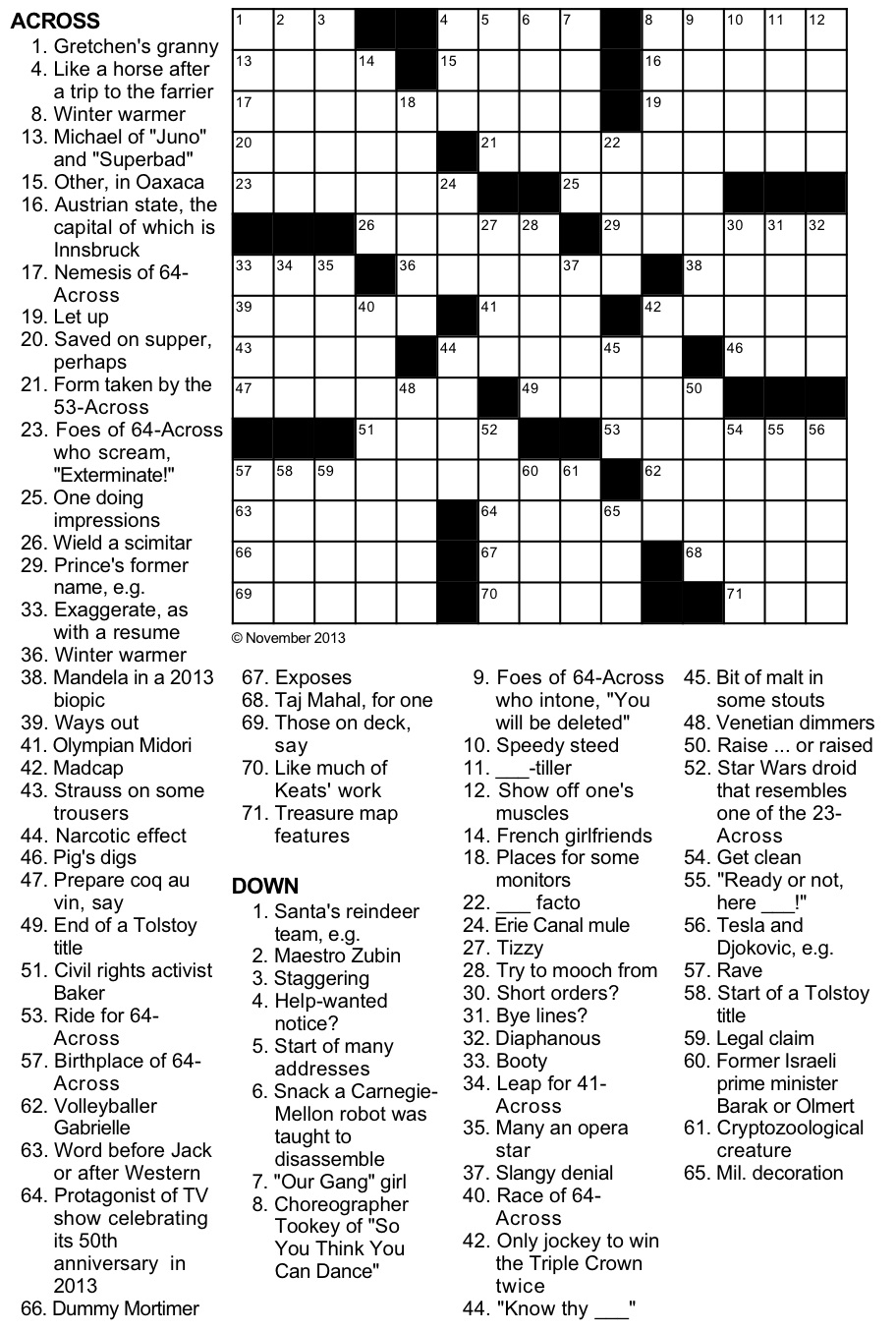 Intermediate Printable Crossword Puzzles