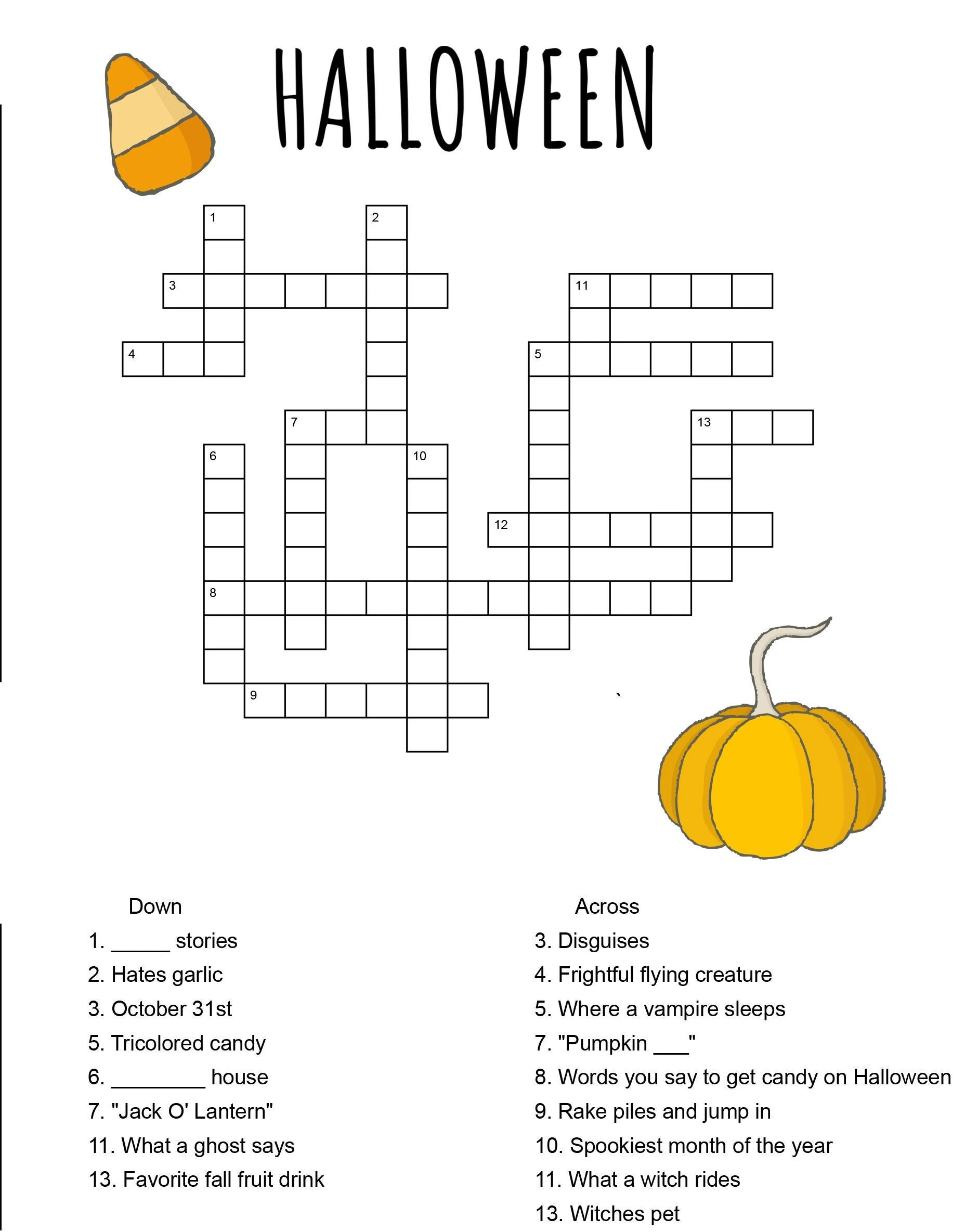 Halloween Crossword Etsy Halloween Crossword Etsy