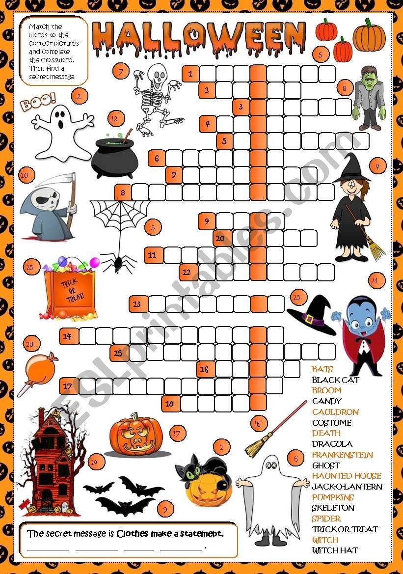 Halloween CROSSWORD Greyscale KEY Included ESL Worksheet By Mada 1 Halloween CROSSWORD Greyscale KEY Included ESL Worksheet By Mada 1