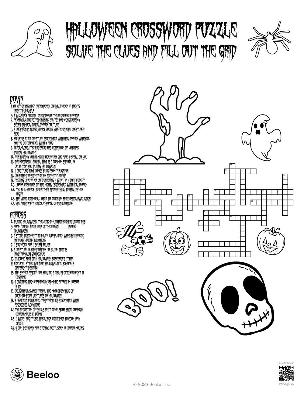 Easy Halloween Crossword Puzzles Printable