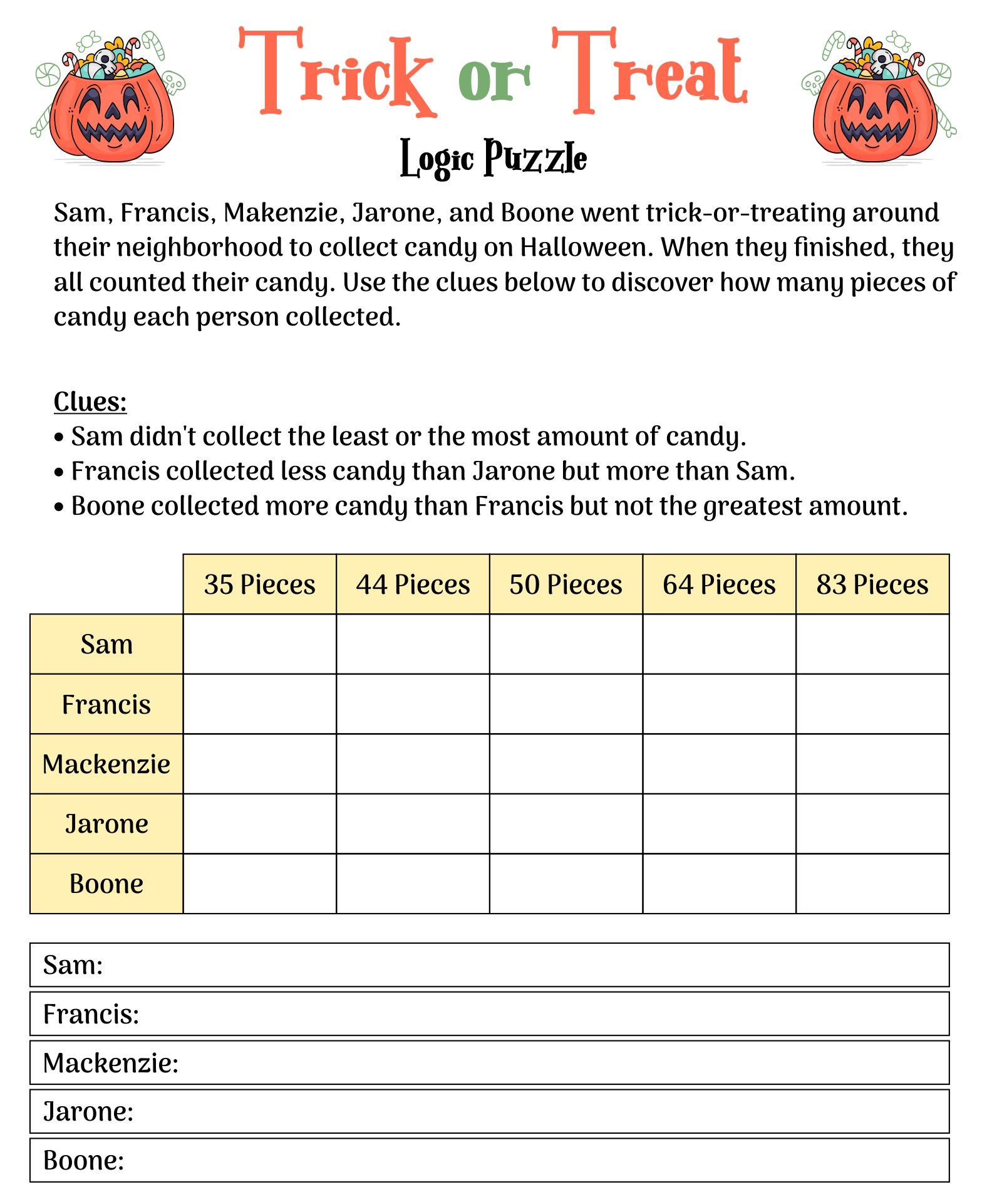 Halloween Logic Puzzles 15 Free PDF Printables Printablee Halloween Logic Puzzles 15 Free PDF Printables Printablee