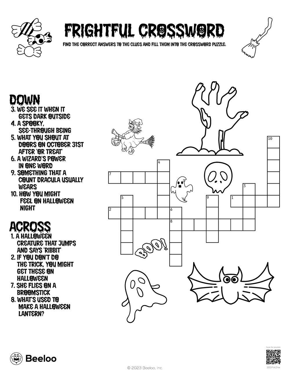 Halloween themed Crossword Puzzles Beeloo Printable Crafts And Activities For Kids Halloween themed Crossword Puzzles Beeloo Printable Crafts And Activities For Kids