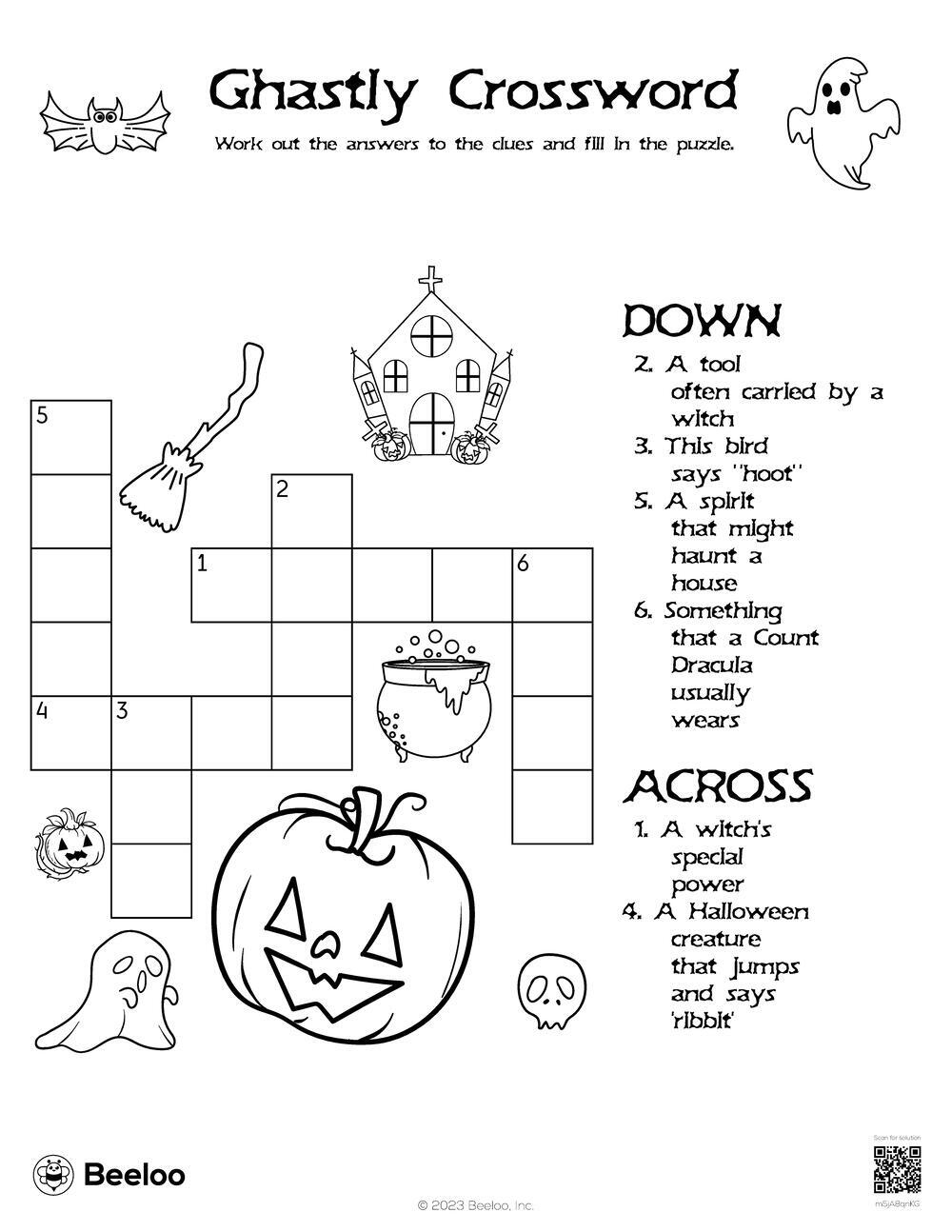 Halloween themed Crossword Puzzles Beeloo Printable Crafts And Activities For Kids