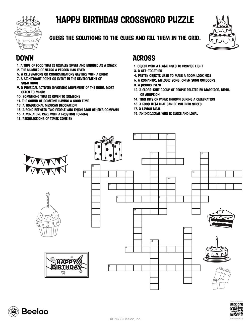 Happy Birthday Crossword Puzzle Beeloo Printable Crafts And Activities For Kids