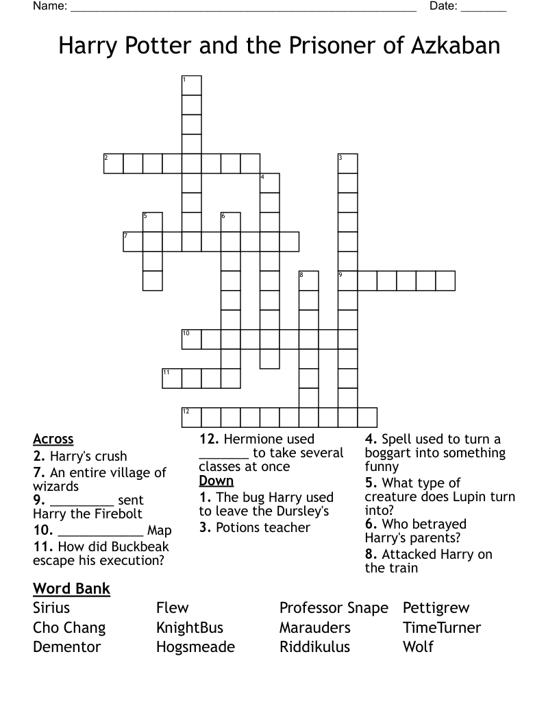 Harry Potter And The Prisoner Of Azkaban Crossword WordMint Harry Potter And The Prisoner Of Azkaban Crossword WordMint