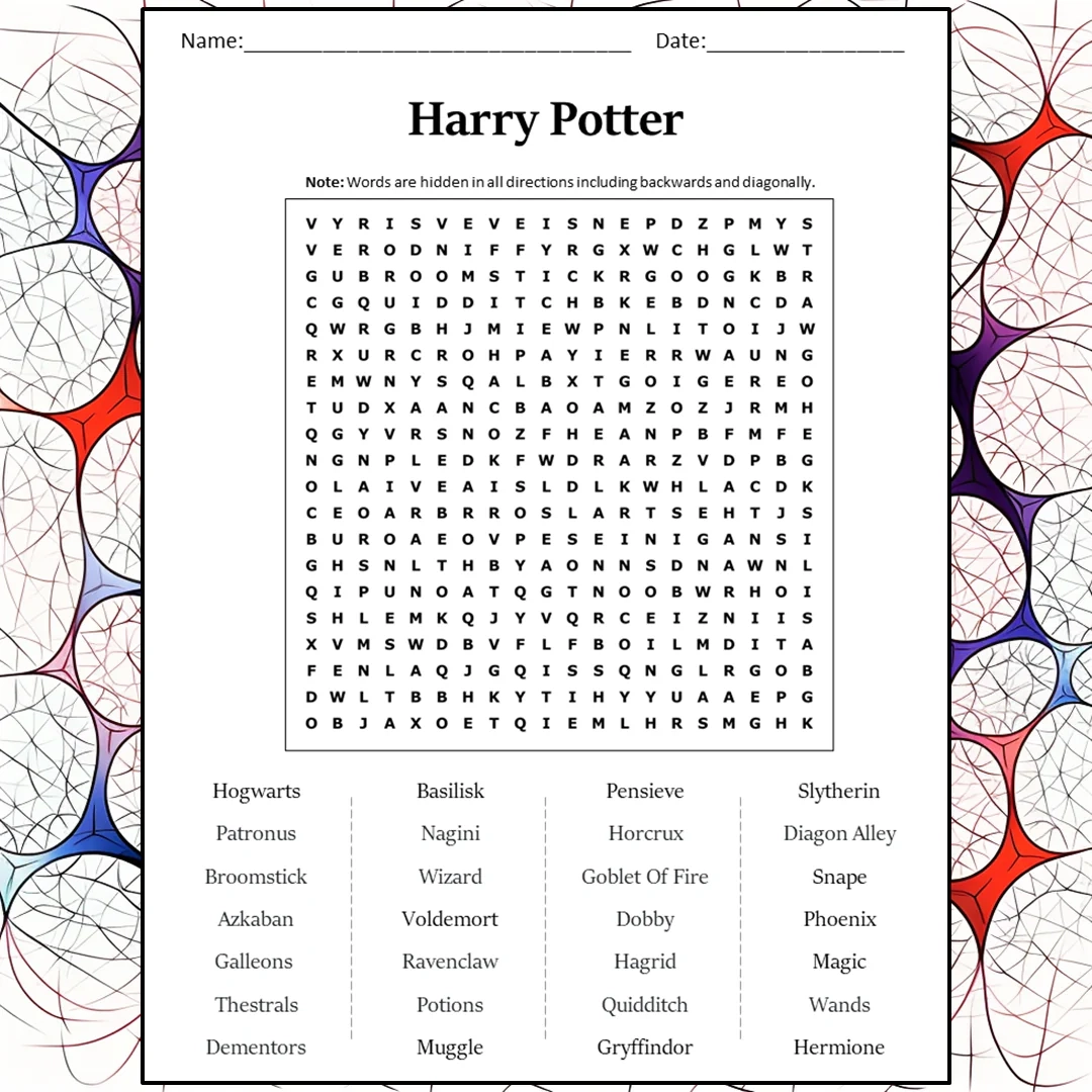 Harry Potter Word Search Puzzle Worksheet Activity PDF PrintableBazaar Harry Potter Word Search Puzzle Worksheet Activity PDF PrintableBazaar