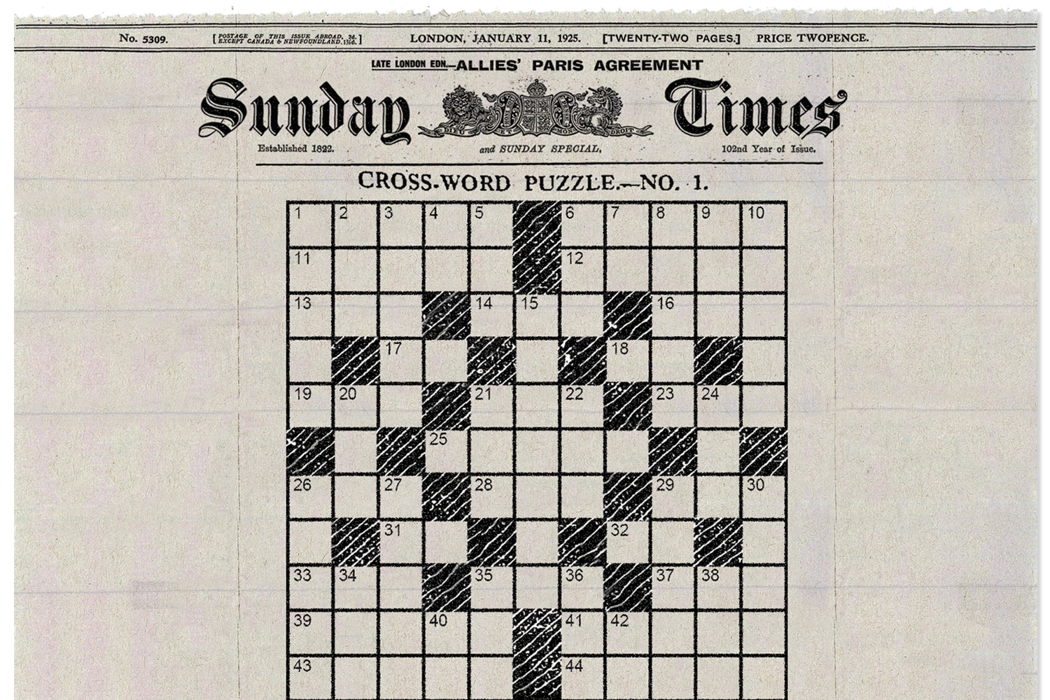 Have A Go At The Very First Sunday Times Crossword From 1925 Have A Go At The Very First Sunday Times Crossword From 1925