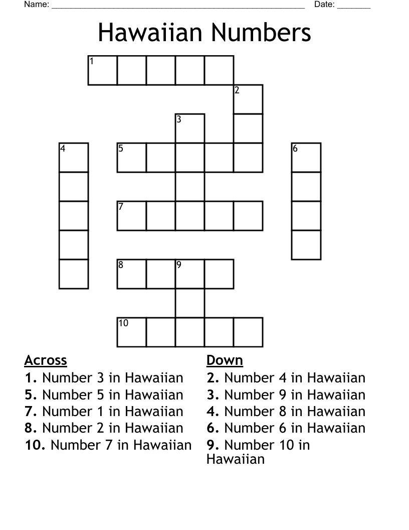 Hawaiian Numbers Crossword WordMint Hawaiian Numbers Crossword WordMint