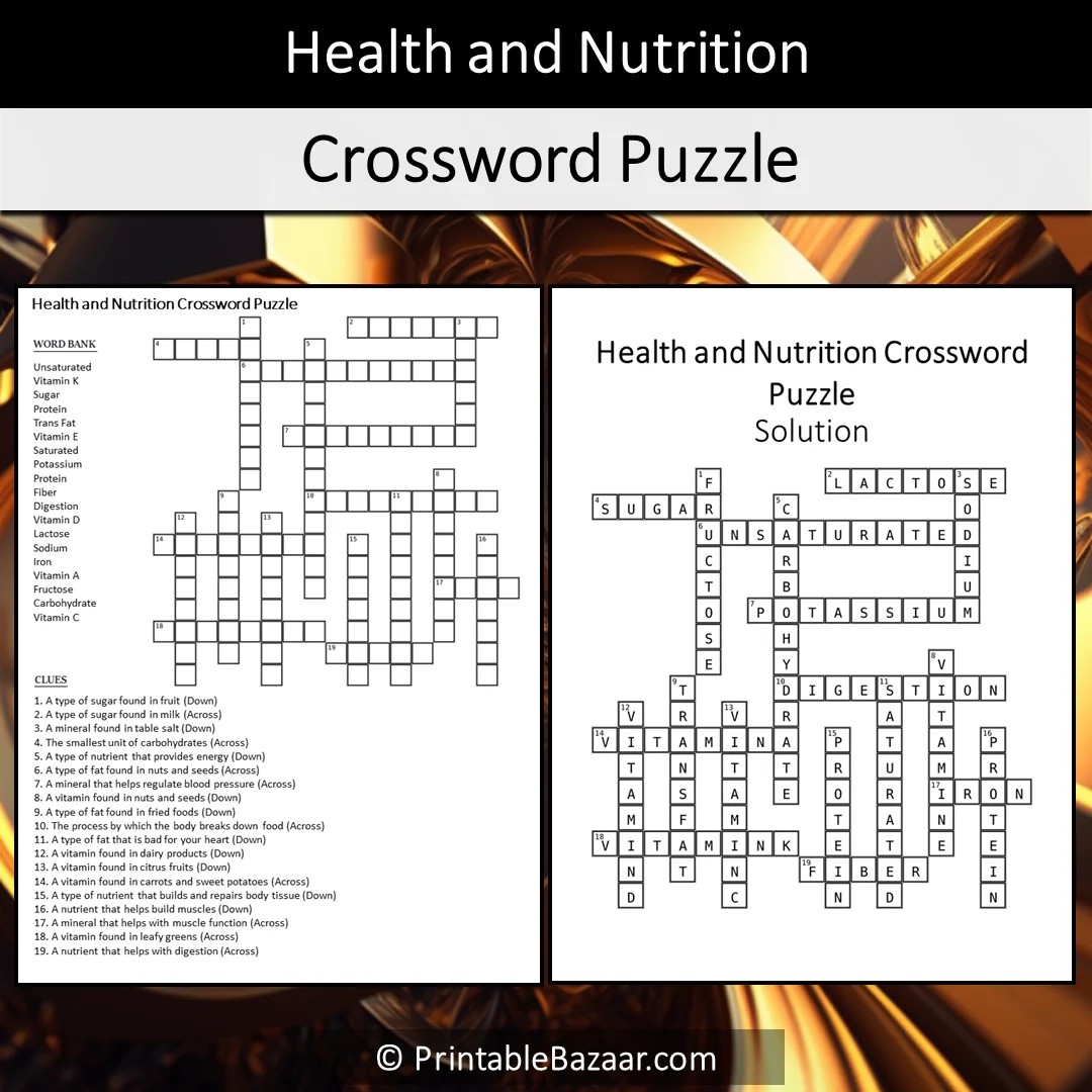 Health And Nutrition Crossword Puzzle Worksheet Activity Printable PDF PrintableBazaar Health And Nutrition Crossword Puzzle Worksheet Activity Printable PDF PrintableBazaar