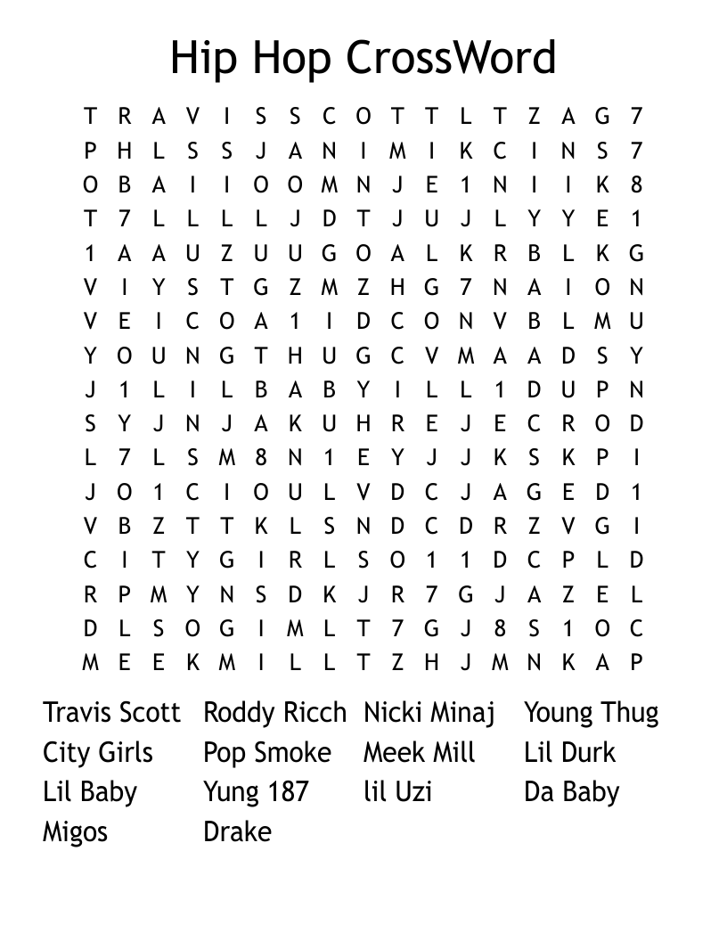 Hip Hop CrossWord Word Search WordMint Hip Hop CrossWord Word Search WordMint