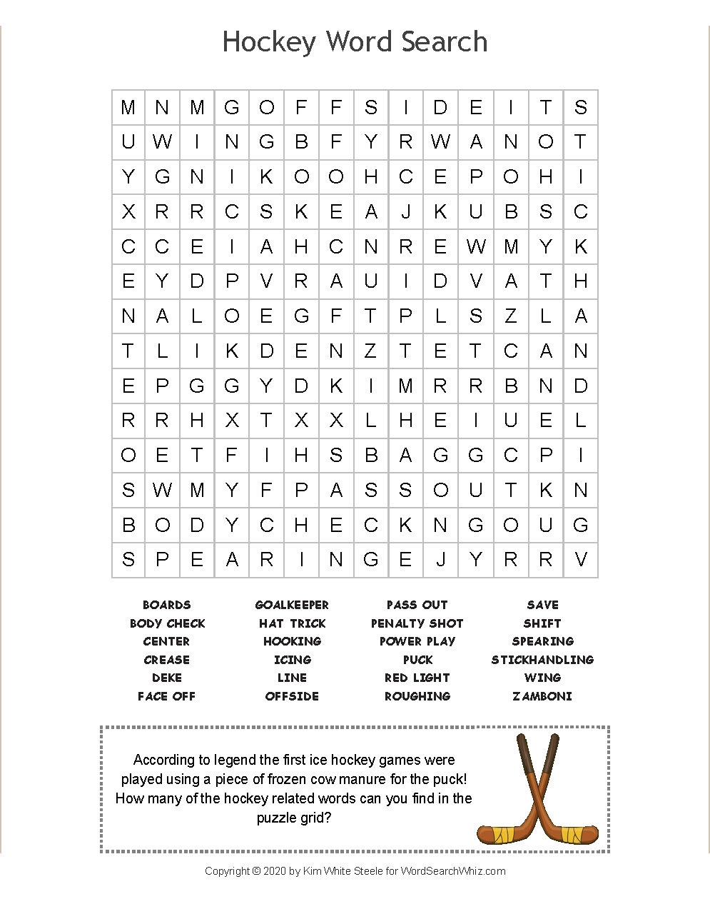 Hockey Word Search Worksheets Library
