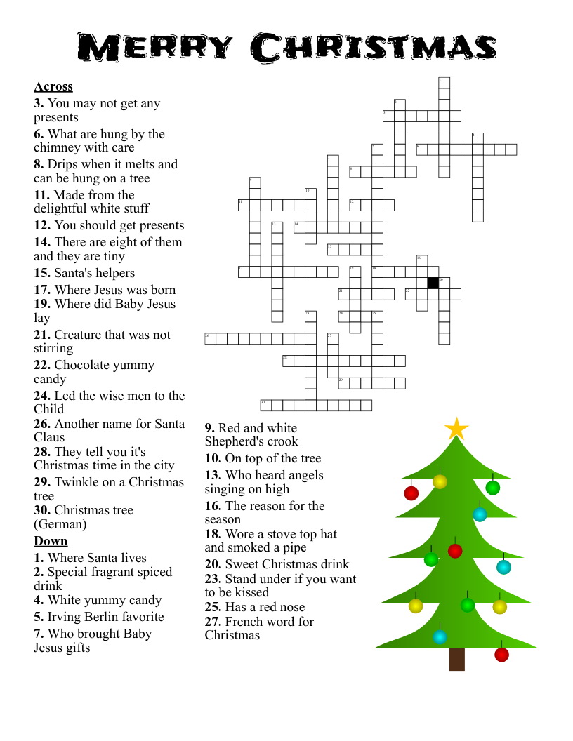 Easy Christmas Crossword Puzzles Printable Easy Christmas Crossword Puzzles Printable