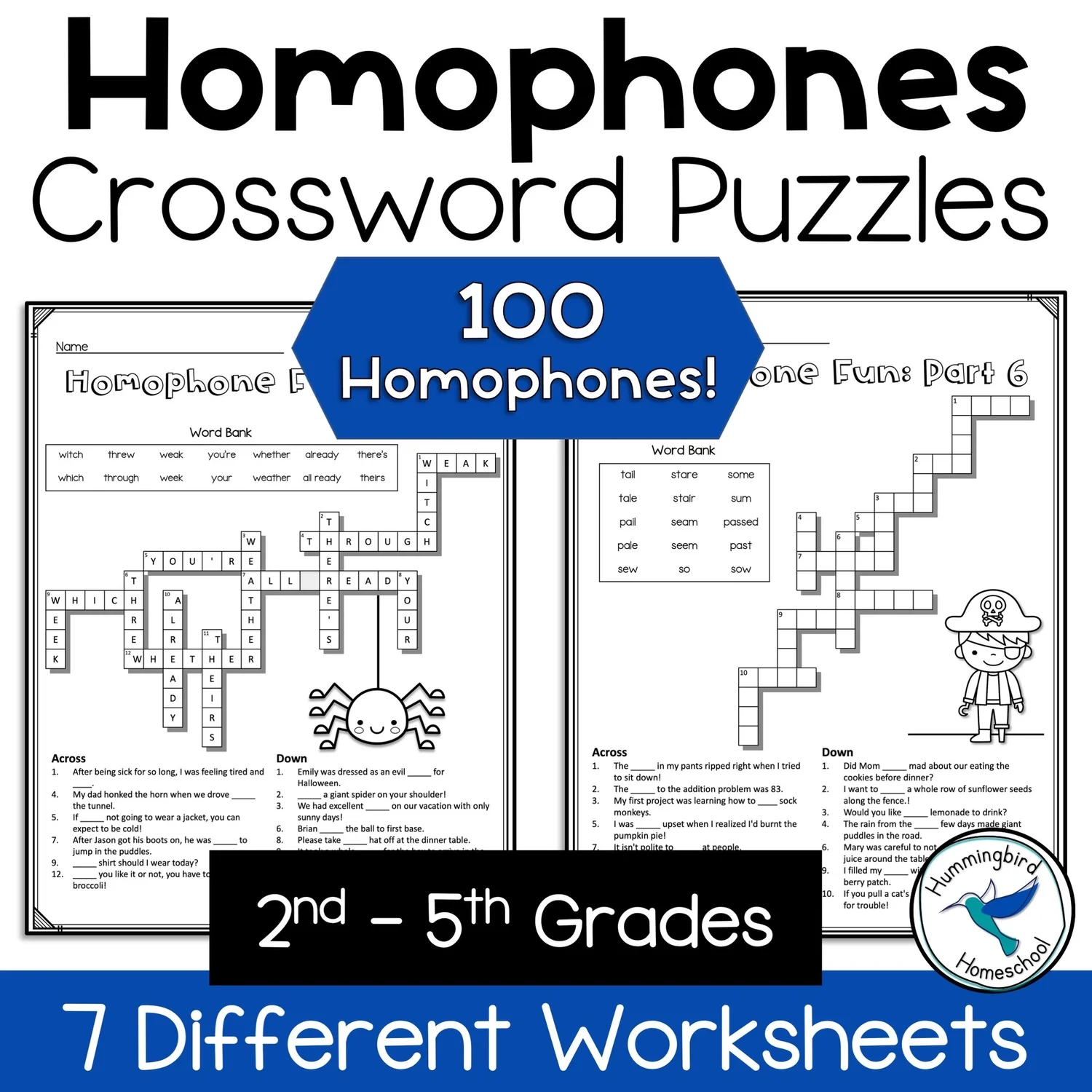 Homophone Crossword Puzzles With Answers Hummingbird Homeschool