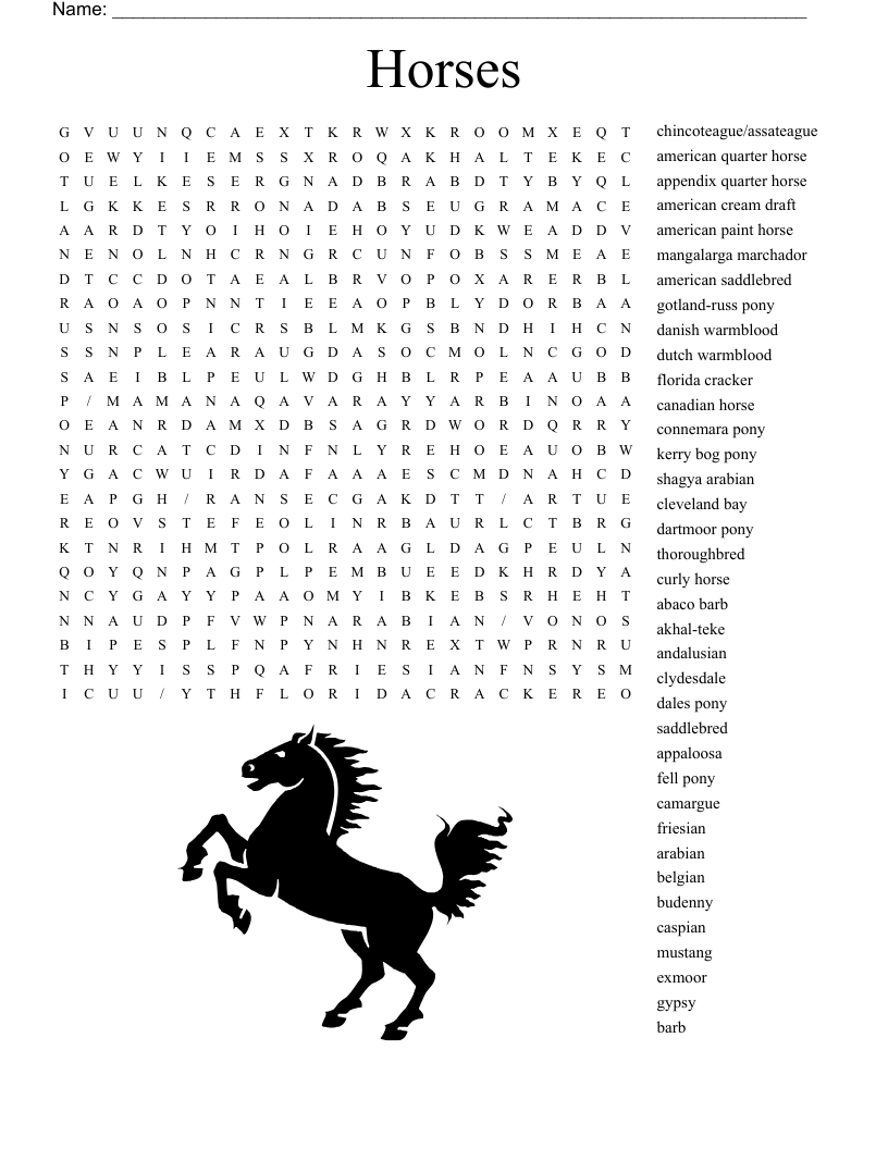 Horse Crossword Puzzle WordMint Horse Crossword Puzzle WordMint