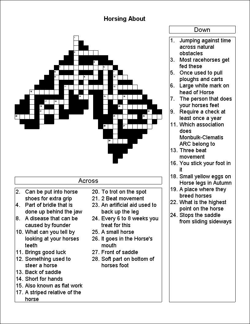 Horse Crossword Puzzle Horse Crossword Puzzle