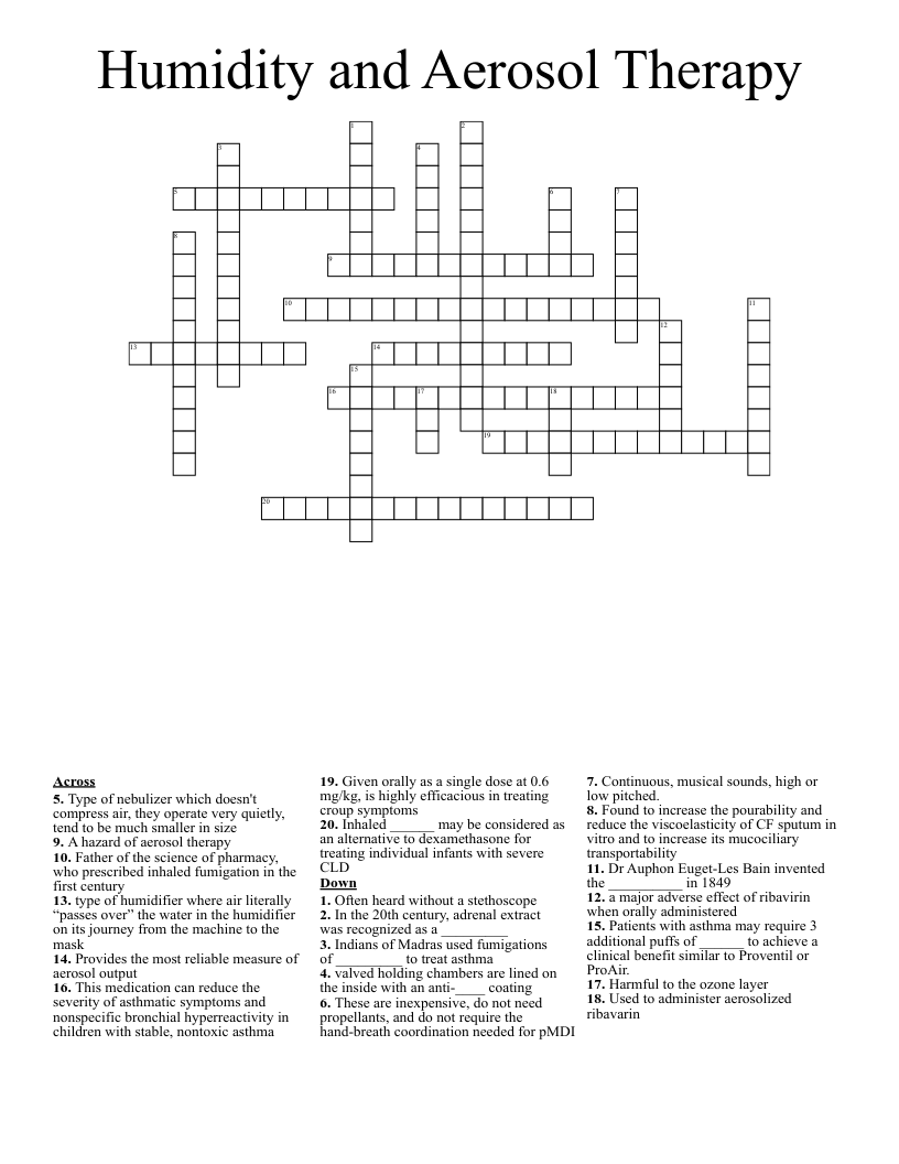 Humidity And Aerosol Therapy Crossword WordMint Humidity And Aerosol Therapy Crossword WordMint