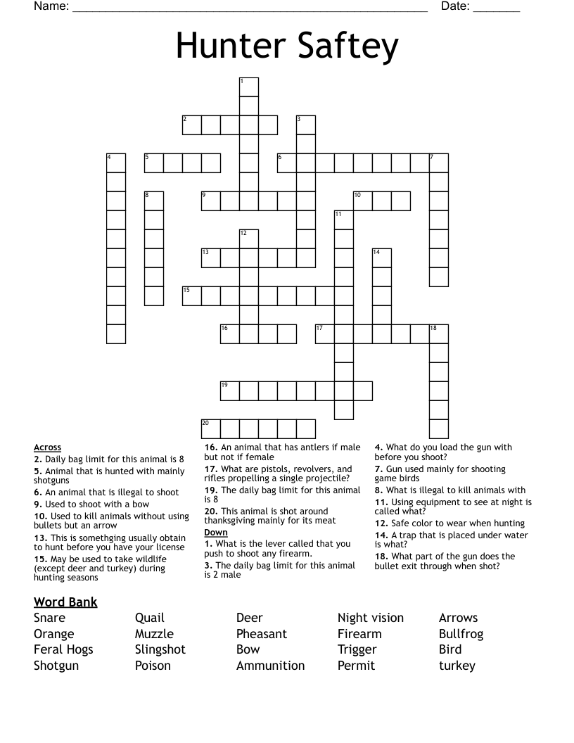 Hunter Saftey Crossword WordMint Hunter Saftey Crossword WordMint