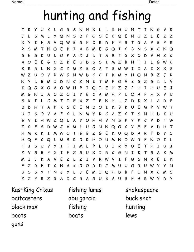 Hunting And Fishing Word Search WordMint Hunting And Fishing Word Search WordMint