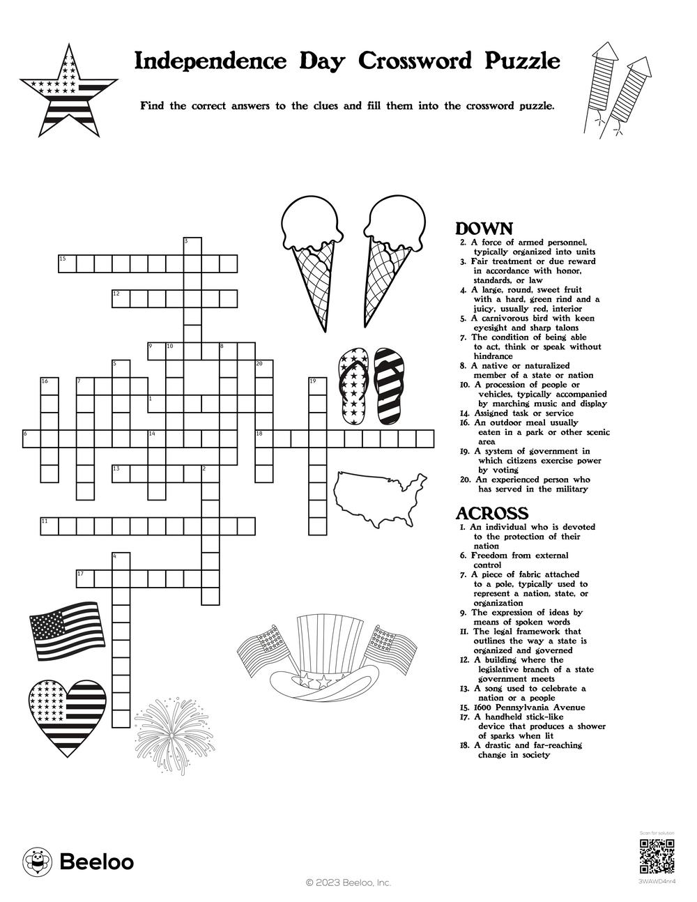 Independence Day Crossword Puzzle Beeloo Printable Crafts And Activities For Kids Independence Day Crossword Puzzle Beeloo Printable Crafts And Activities For Kids