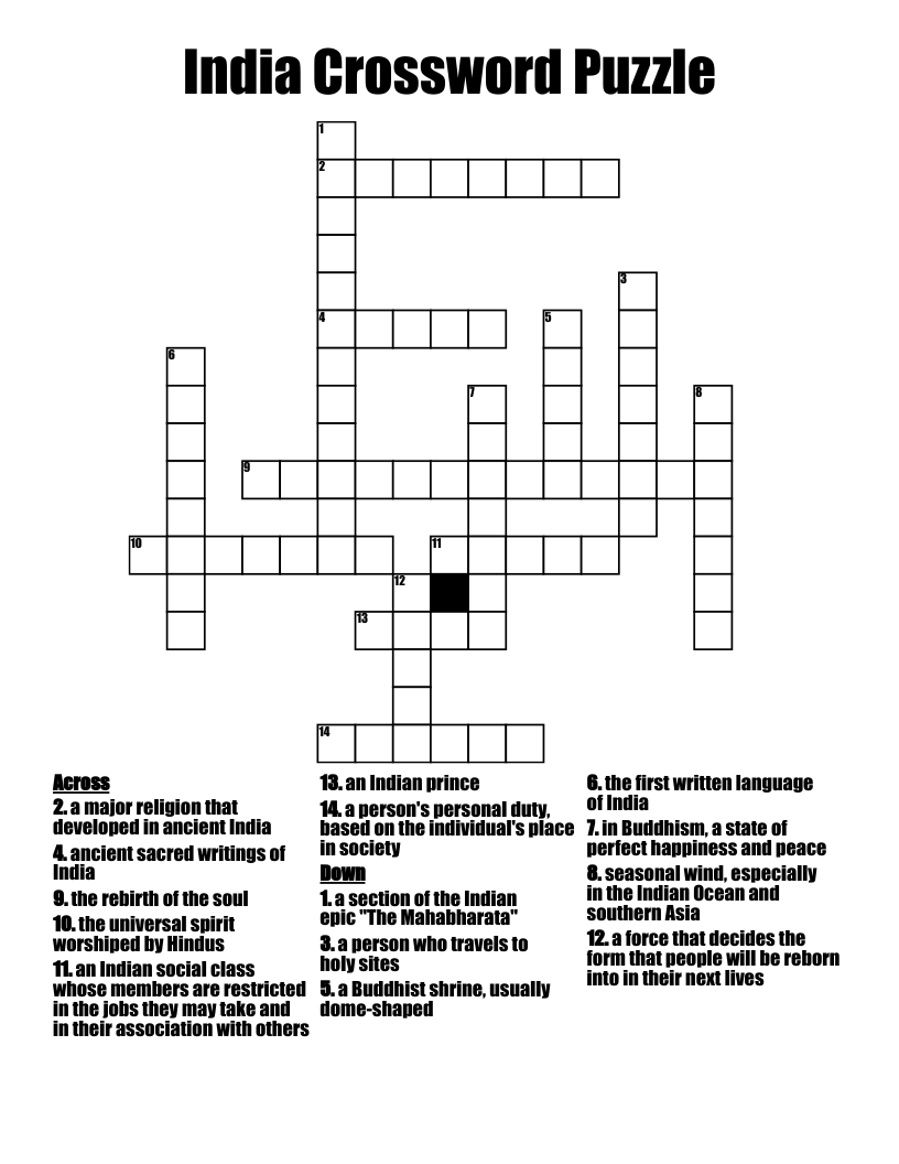 India Crossword Puzzle WordMint India Crossword Puzzle WordMint